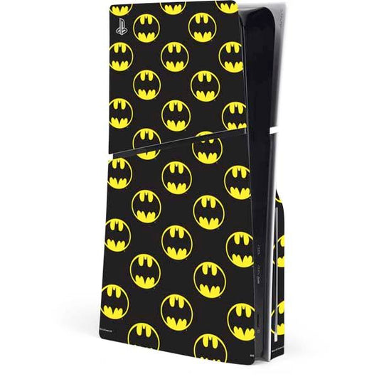 Skinit Decal Gaming Skin Compatible with PS5 Slim Disk Console - Officially Licensed DC Comics Batman Logo All Over Print Design