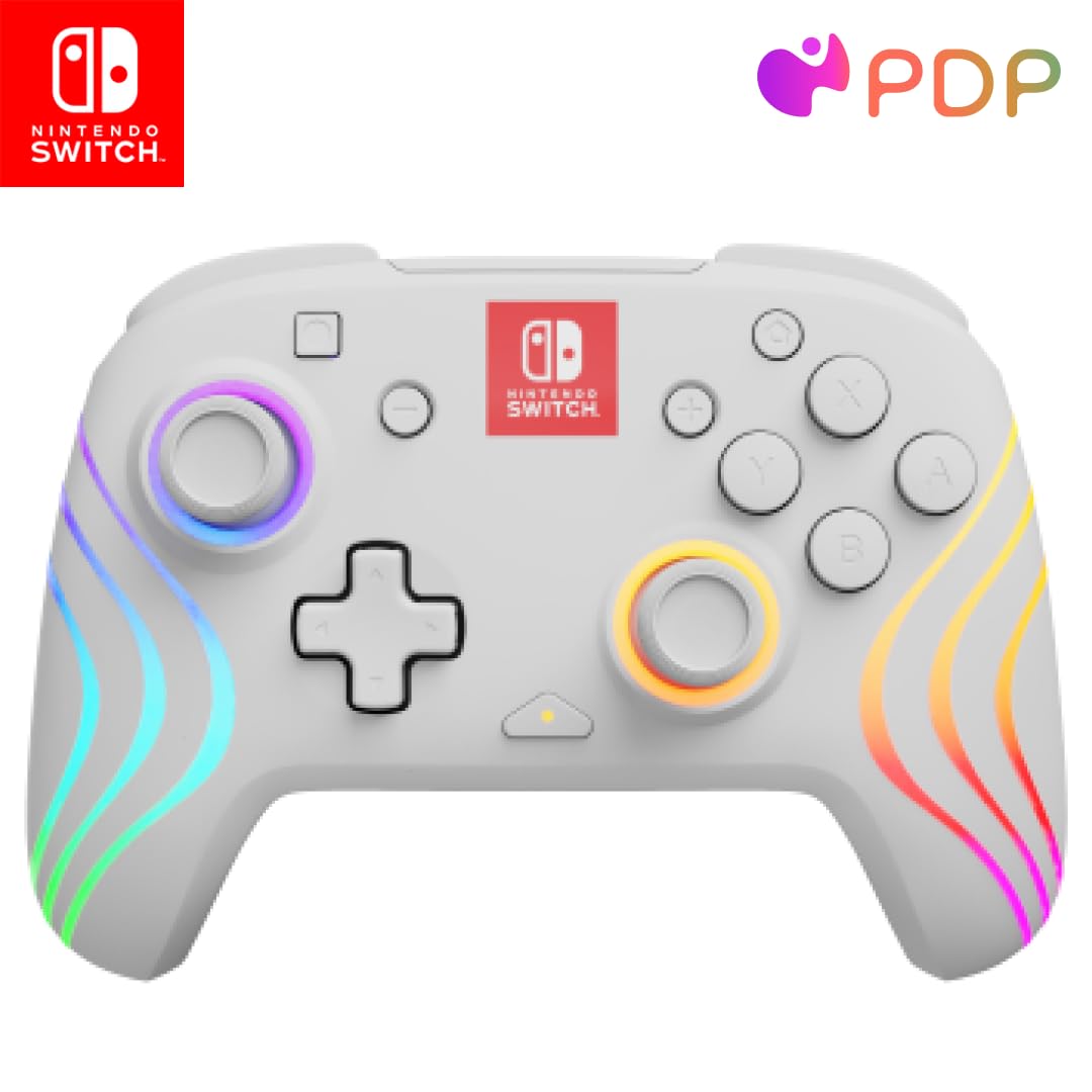 PDP Afterglow Wave Enhanced Wireless Nintendo Switch Pro Controller  8 Colors RGB LED  Dual Programmable Gaming Buttons  40 Hour Rechargeable Battery Power  Officially Licensed by Nintendo: White