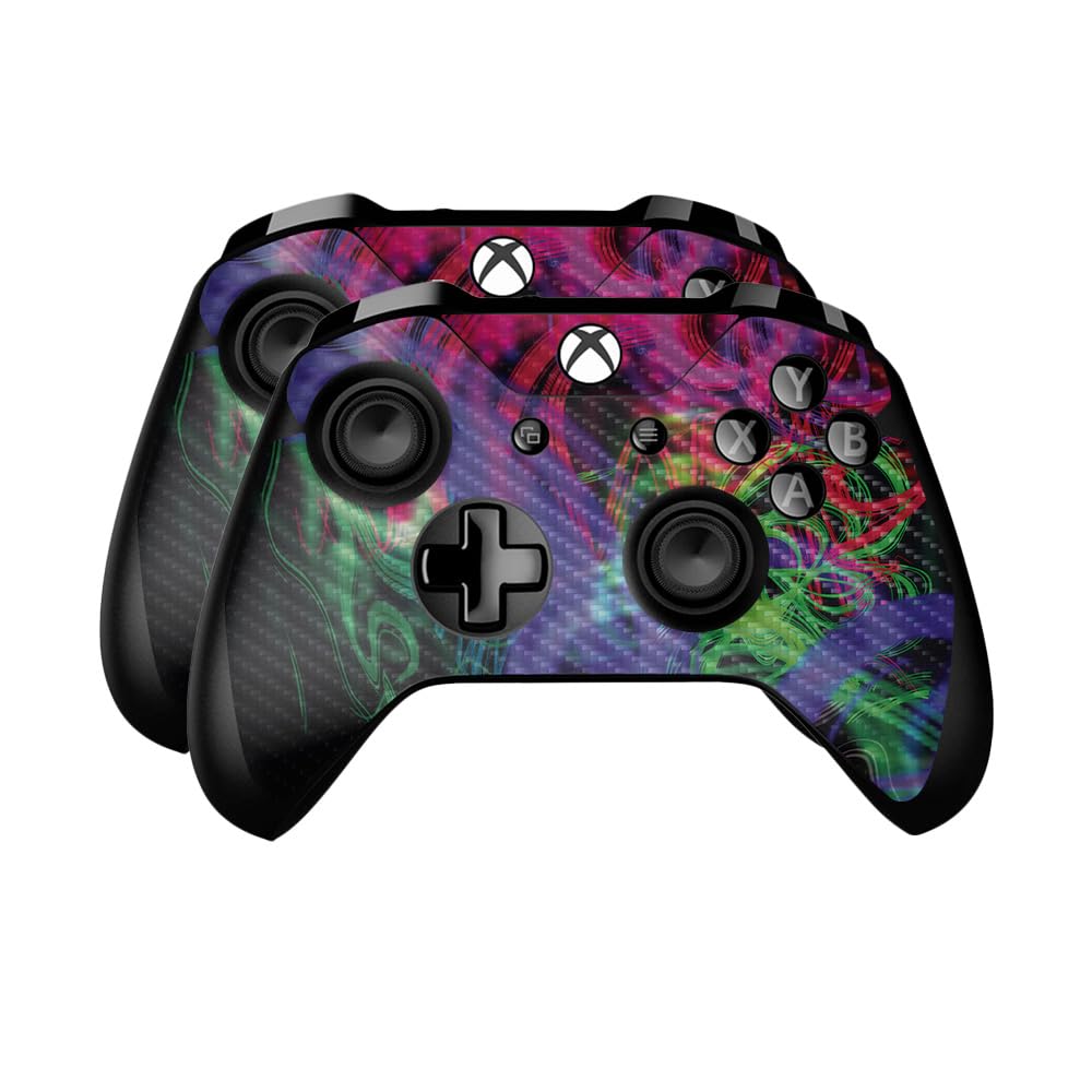 Carbon Fiber Skin Compatible with Microsoft Xbox One Controller (2 Pack) - Neon Splatter - Premium 3M Vinyl Protective Wrap Decal Cover - Easy to Apply | Crafted in The USA by MightySkins