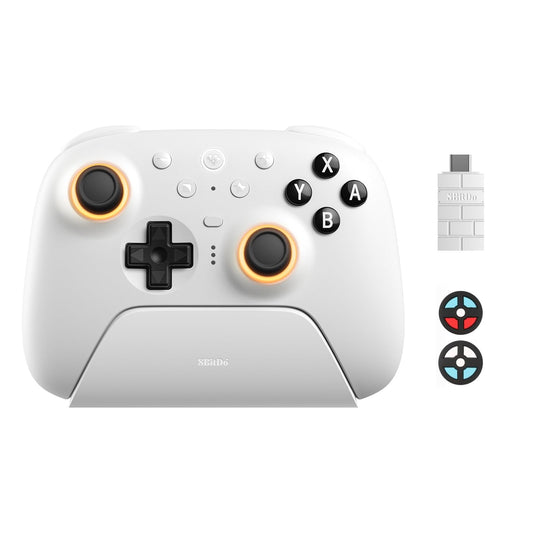 8BitDo Ultimate 2 Bluetooth Controller with TMR Joysticks for Switch  Windows PC  Gaming Controller with Switchable Hall Effect/Tactile Triggers  RGB Fire Ring  Charging Dock Vibration and Motion control  White