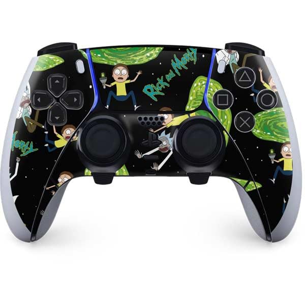 Skinit Decal Gaming Skin Compatible with PS5 DualSense Edge Pro Controller - Officially Licensed Adult Swim Rick and Morty Portal Pattern Design