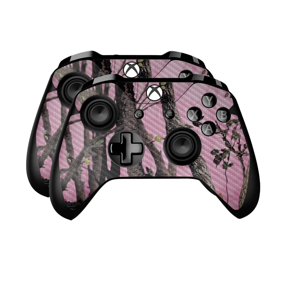 Carbon Fiber Skin Compatible with Microsoft Xbox One Controller (2 Pack) - Pink Tree Camo - Premium 3M Vinyl Protective Wrap Decal Cover - Easy to Apply | Crafted in The USA by MightySkins