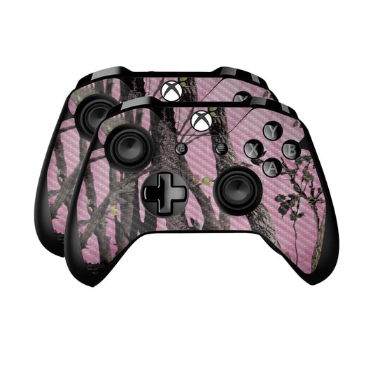 Carbon Fiber Skin Compatible with Microsoft Xbox One Controller (2 Pack) - Pink Tree Camo - Premium 3M Vinyl Protective Wrap Decal Cover - Easy to Apply | Crafted in The USA by MightySkins