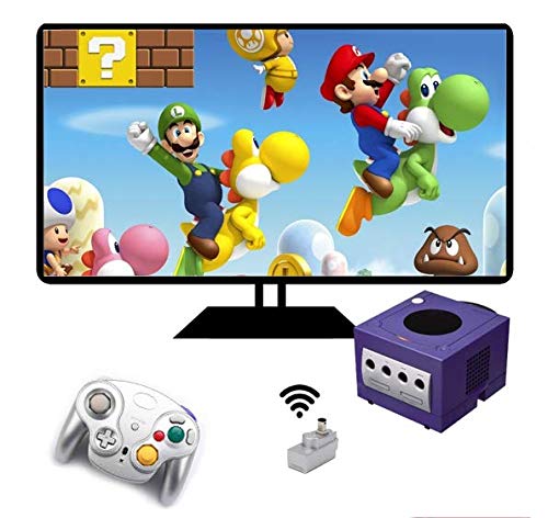 VTone Wireless Game Cube Controller - 2.4G Classic Gamepad (Black & Silver) - 2 Pieces with Receiver Adapter for Wii/Game Cube