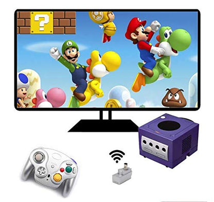 VTone Wireless Game Cube Controller - 2.4G Classic Gamepad (Black & Silver) - 2 Pieces with Receiver Adapter for Wii/Game Cube