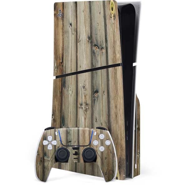 Skinit Decal Gaming Skin Compatible with PS5 Slim Disk Bundle - Natural Weathered Wood Design