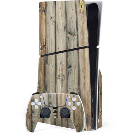 Skinit Decal Gaming Skin Compatible with PS5 Slim Disk Bundle - Natural Weathered Wood Design
