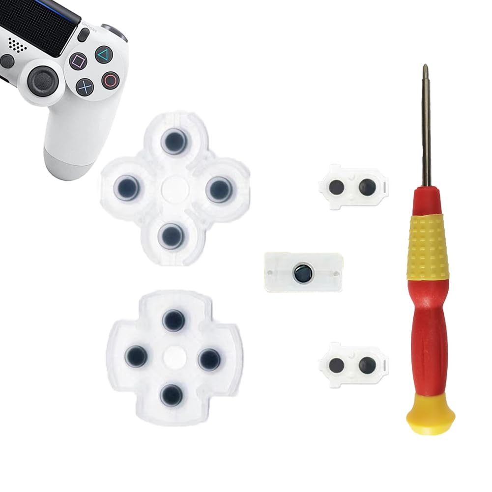 1 Set Silicone Conductive Rubber Pads Replacement for Playstation 4 PS4 Controller Parts for JDM-030/040 Dualshock 4 L1 R1 L2 R2 Adhesive Button Changing Keypad Repair Replacement Part Tool Kit (040)