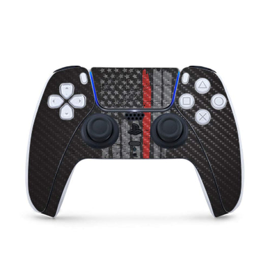 MightySkins Carbon Fiber Gaming Skin for PS5 / Playstation 5 Controller - Thin Red Line | Durable Textured Carbon Fiber Finish | Easy to Apply | Made in The USA