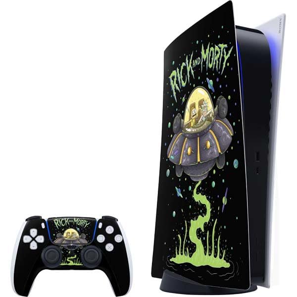 Skinit Decal Gaming Skin Compatible with PS5 Bundle - Officially Licensed Adult Swim Rick and Morty Spaceship Design