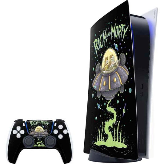 Skinit Decal Gaming Skin Compatible with PS5 Bundle - Officially Licensed Adult Swim Rick and Morty Spaceship Design