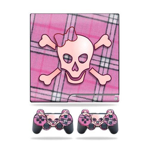 MightySkins Skin Compatible with Sony Playstation 3 PS3 Slim Skins + 2 Controller Skins Sticker Pink Bow Skull
