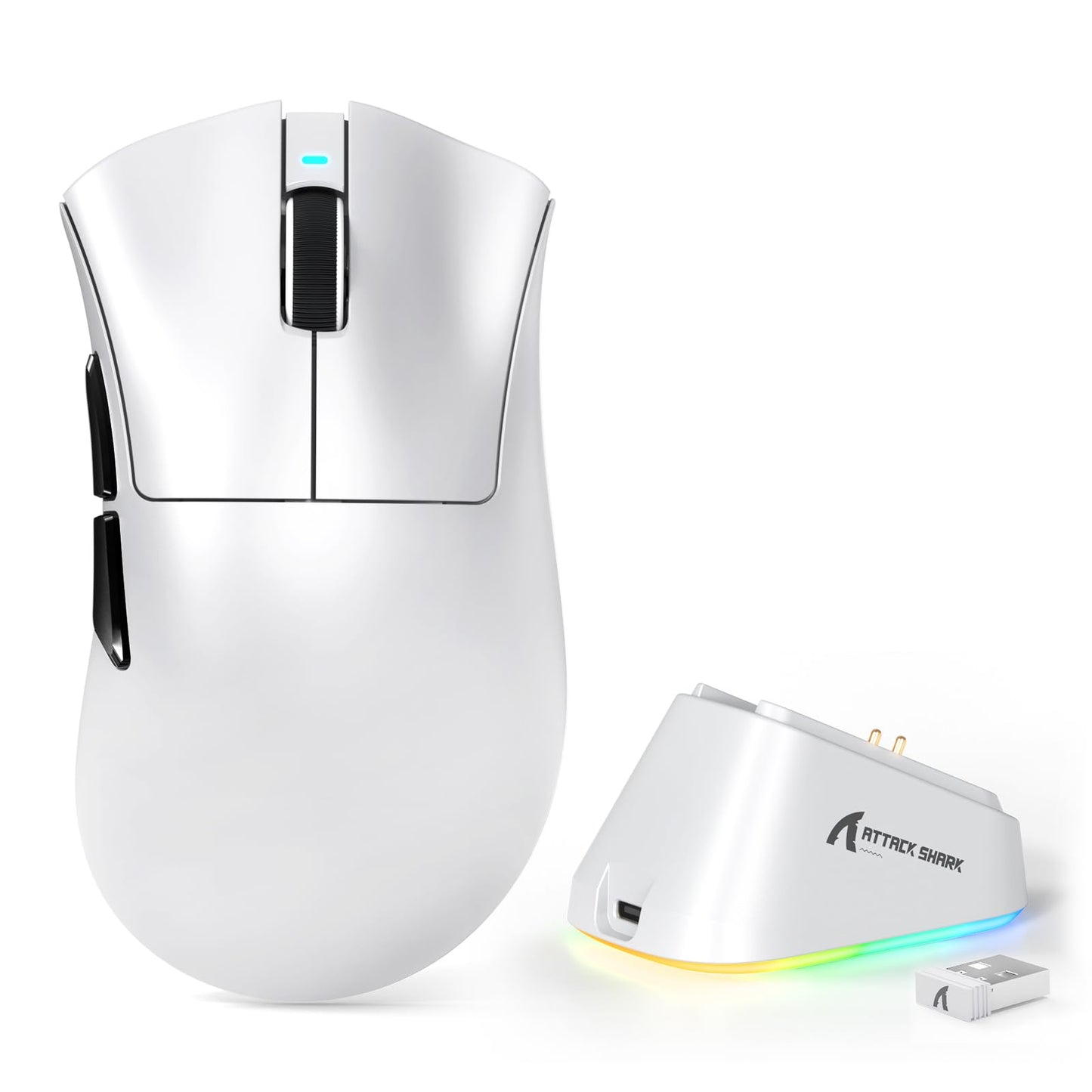 MAMBASNAKE Attack Shark V3 PRO 62g Superlight Wireless Gaming Mouse RGB Magnetic Charging Dock BK52820 Tri-Mode BT/2.4G Wireless/Wired Mouse 25000DPI 500mAh 5 Programmable Buttons for Pc/Mac White