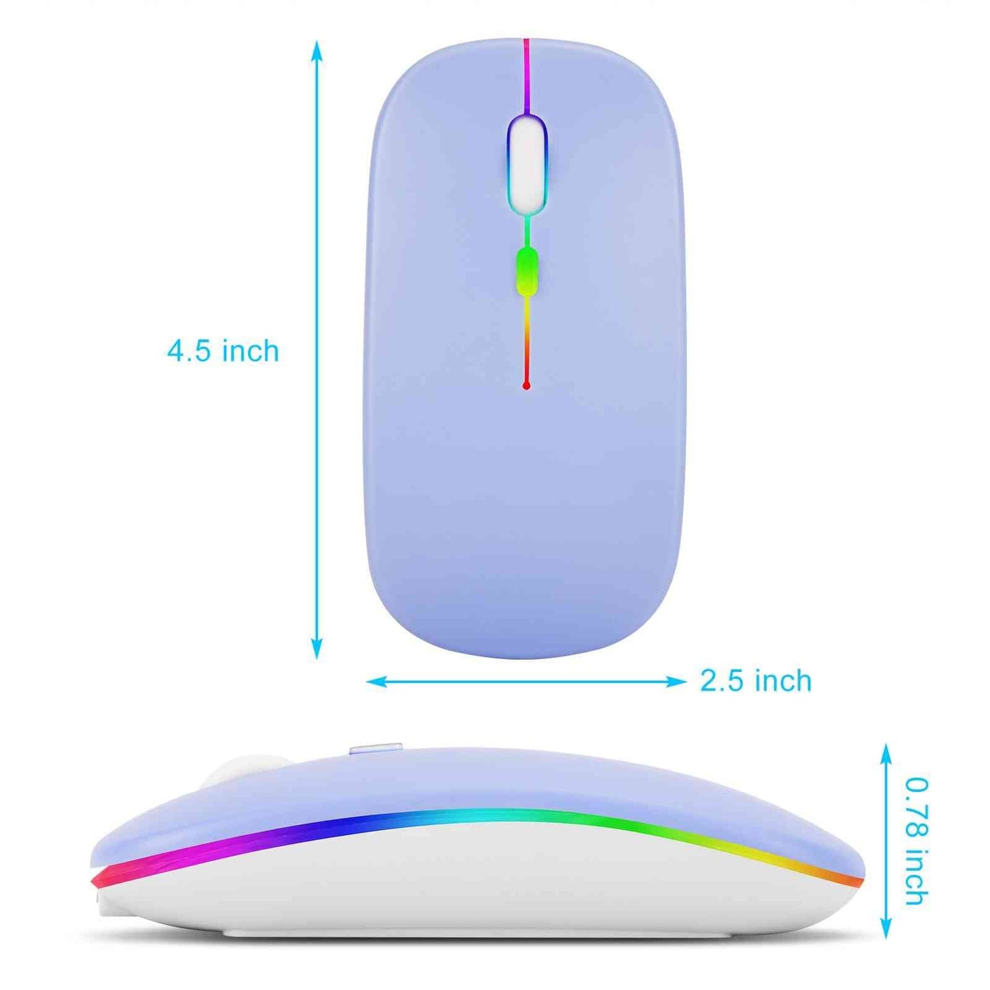UrbanX Rechargeable Wireless Mouse - 2.4GHz & Bluetooth, RGB LED Lavender Purple, Model UXM030 for Tablets, Laptops, and PCs