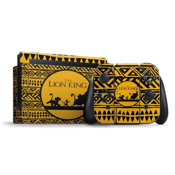 Skinit Decal Gaming Skin Compatible with Nintendo Switch Bundle - Officially Licensed Disney The Lion King Simba Timon and Pumba Tribal Print Design