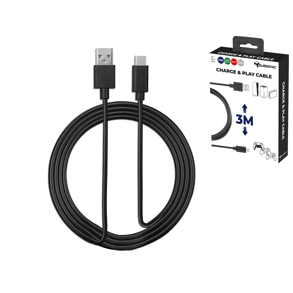 SUBSONIC 3M USB C XXL Charging Cable for PS5 Controller - Black - Model SA5600