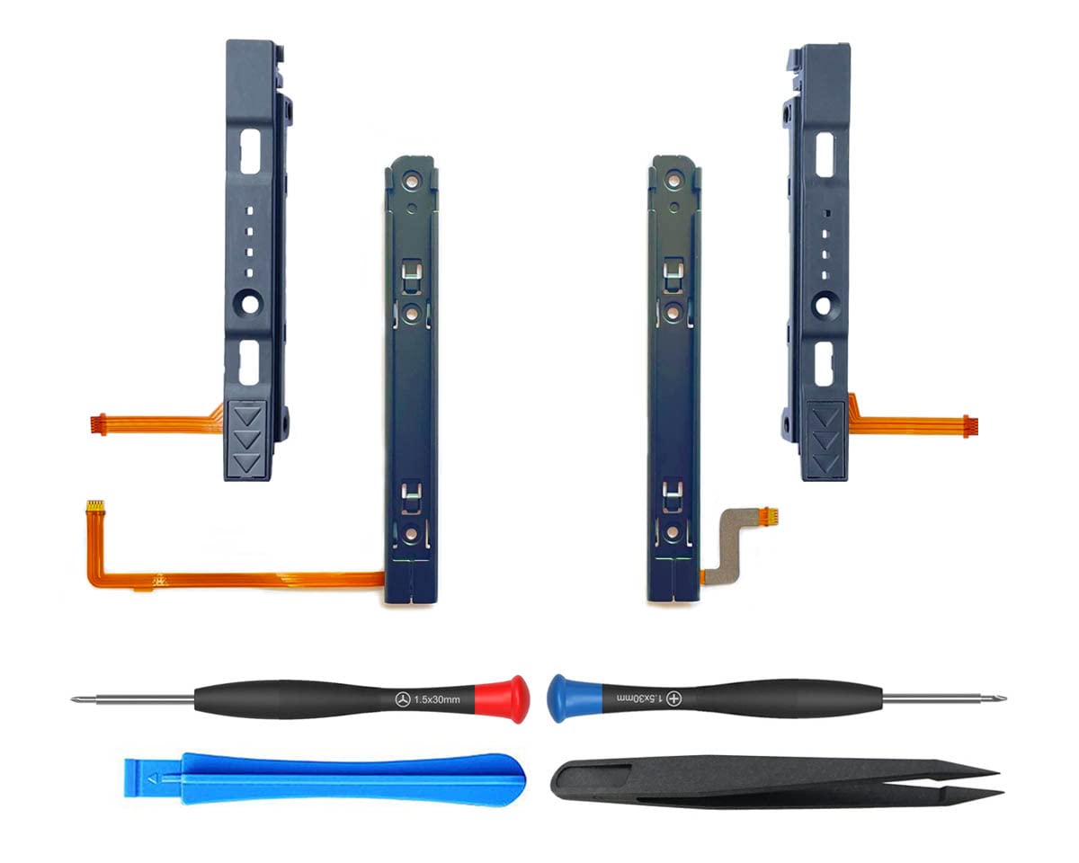 ElecGear OLED Switch Slide Rail Replacement, Metal T-Track for Joy-Con Controllers, Black, Model OLED-Rail-LR, Includes Flex Cable Connector