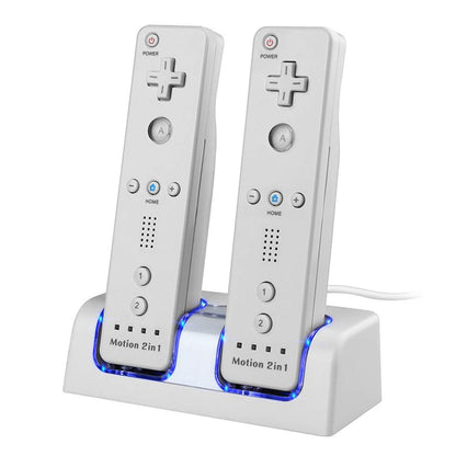 Pulory Wii Charging Station - Dual Charger Dock with 2 Rechargeable 2800mAh Batteries, White