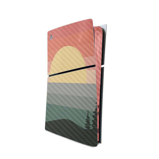 MightySkins Carbon Fiber Skin for PS5 PlayStation 5 Slim Digital Edition Console Only - Sunset Forest Protective  Durable Textured Carbon Fiber Finish Easy to Apply Made in The USA