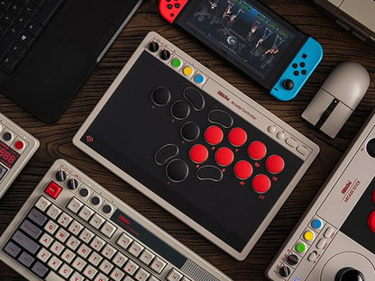 8Bitdo Arcade Controller for Switch & Windows – Bluetooth, 2.4G, Wired, Retro Design, Low-profile Switches, 4 Programmable Buttons, Model 6922621507611