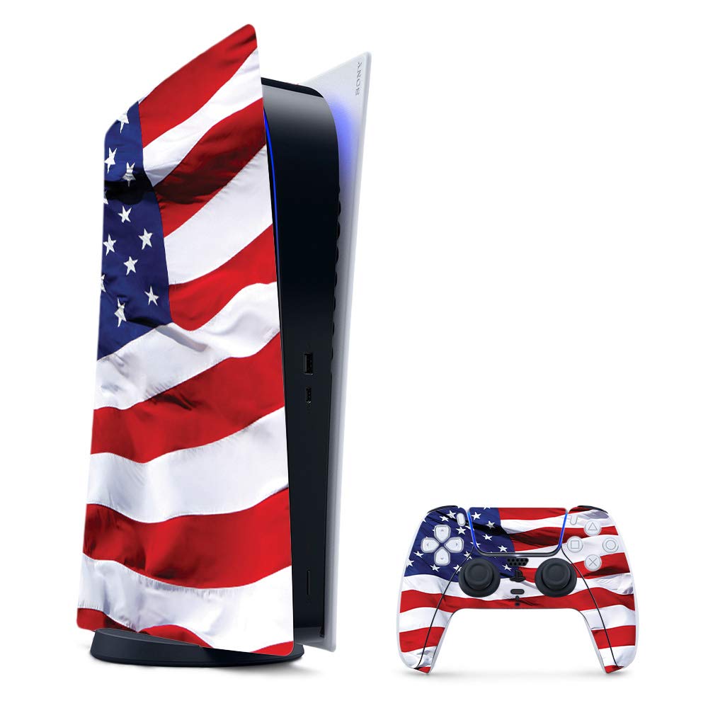 MightySkins Gaming Skin for PS5 / PlayStation 5 Digital Edition Bundle - American Flag | Protective Viny wrap | Easy to Apply and Change Styles | Made in The USA