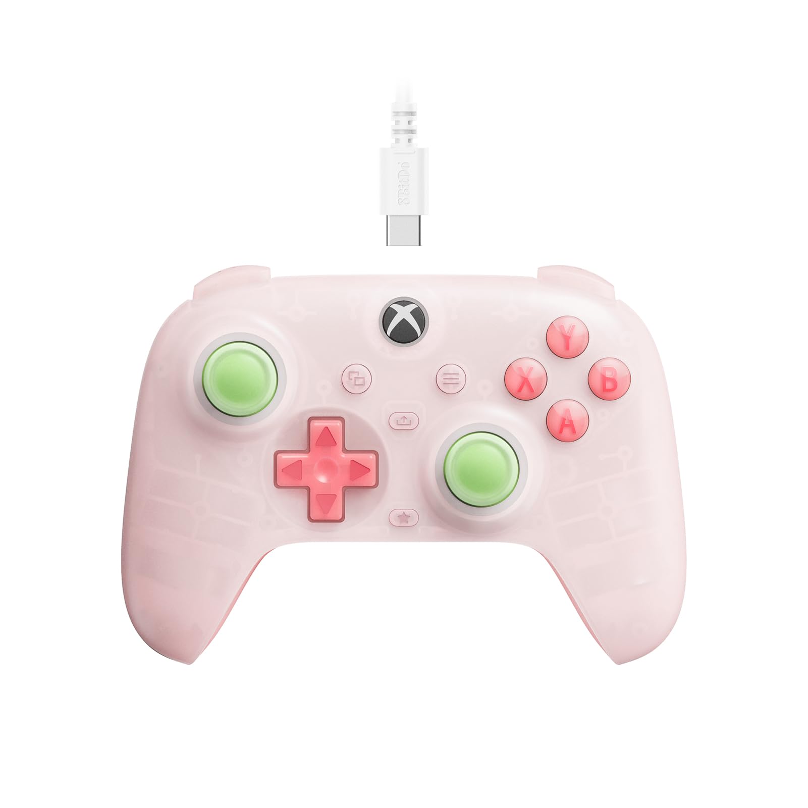 8Bitdo Ultimate Mini Wired Controller with RGB Lighting Fire Ring  Hall Effect Joysticks and Triggers  for Xbox Series X|S  Xbox One  Windows 10/11 - Officially Licensed (Translucent Pink)