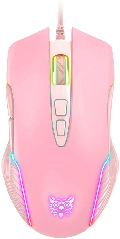 SIMGAL RGB Gaming Mouse - Wired USB Optical Mice, 6400 DPI, Ergonomic, 7 Programmable Buttons, Pink
