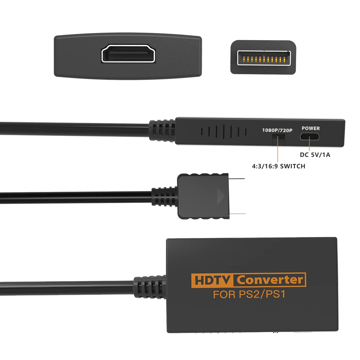 IQIKU PS2 HDMI Adapter - HDMI Converter for PS1/PS2, True RGB Output, 720p/1080p Resolution, Black