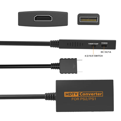 IQIKU PS2 HDMI Adapter - HDMI Converter for PS1/PS2, True RGB Output, 720p/1080p Resolution, Black