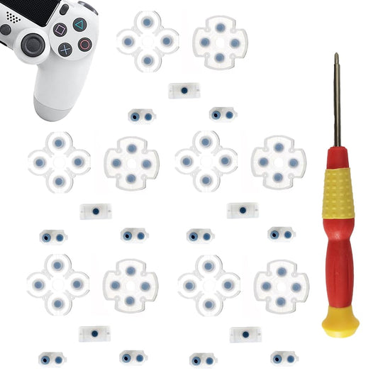 5 Sets Silicone Conductive Rubber Pads Replacement for Playstation 4 PS4 Controller Parts for JDM-050/055 Dualshock 4 L1 R1 L2 R2 Adhesive Button Changing Keypad Repair Replacement Part Tool Kit (055)