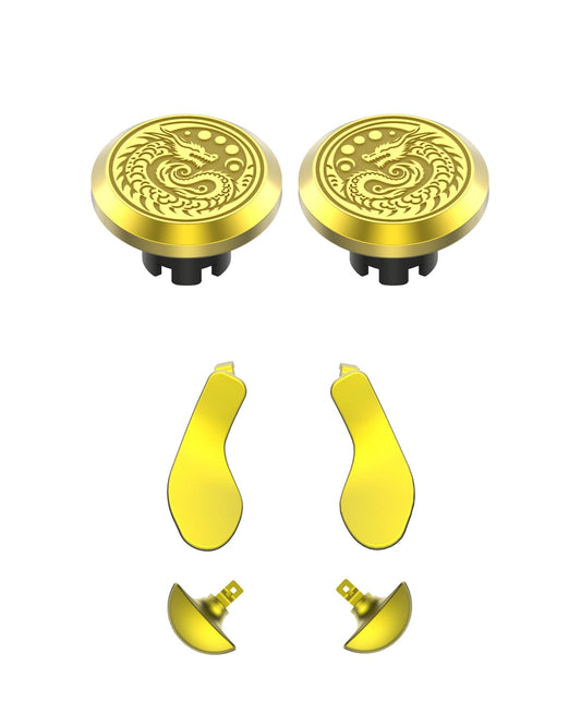 KD.FLY Metal Thumbsticks & Back Paddles for PS5 Edge Controller Joystick Replacement  Custom Analog Thumb Sticks Caps for PS5 Dual Sense Edge Stick Module  2 Joystick  4 Back Buttons  Golden Dragon
