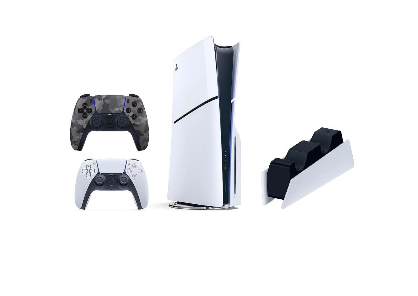 Sony Playstation 5 Slim Disc 1TB Console Bundle with White & Gray Camo Controllers and DualSense Charging Station  4K-TV Gaming - SNY-BD-PS5SLIM (Renewed)