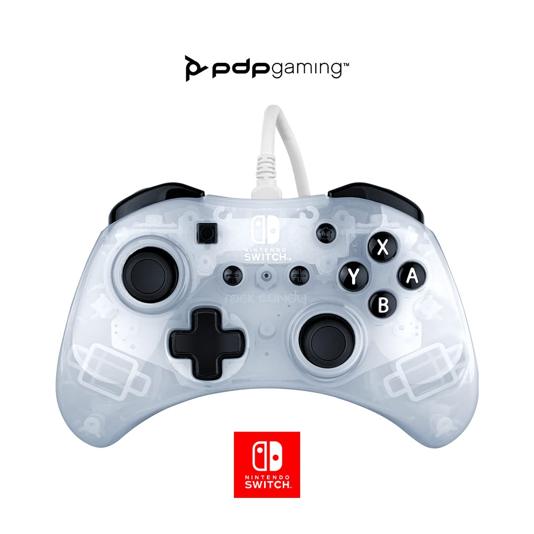 PDP Rock Candy Enhanced Wired Pro Controller for Nintendo Switch & Lite - Frost White, Ergonomic, Compact Design, Model 500-181-WH