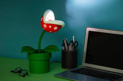 Super Mario Mini Piranha Plant Posable Lamp - Black/White, Standard Size, Officially Licensed Night Light for Gamers and Movie Fans