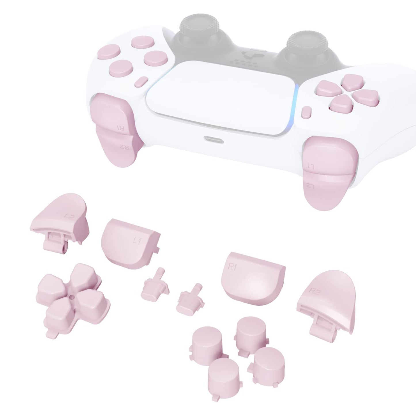 eXtremeRate Replacement D-pad R1 L1 R2 L2 Triggers Share Options Face Buttons  Cherry Blossoms Pink Full Set Buttons Compatible with ps5 Controller BDM-010 & BDM-020
