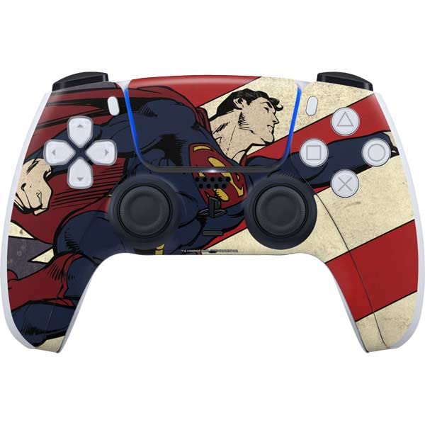 Skinit Decal Gaming Skin Compatible with PS5 Controller - Officially Licensed DC Comics Superman Vintage Pose American Flag Design