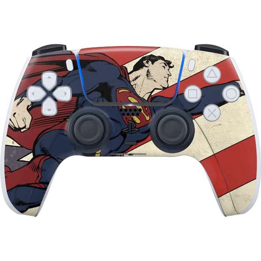 Skinit Decal Gaming Skin Compatible with PS5 Controller - Officially Licensed DC Comics Superman Vintage Pose American Flag Design