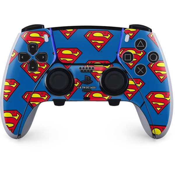 Skinit Decal Gaming Skin Compatible with PS5 DualSense Edge Pro Controller - Officially Licensed DC Comics Superman Logo Pattern Design