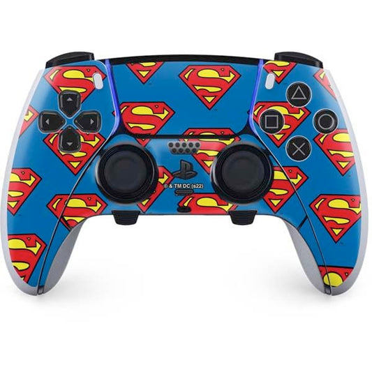 Skinit Decal Gaming Skin Compatible with PS5 DualSense Edge Pro Controller - Officially Licensed DC Comics Superman Logo Pattern Design