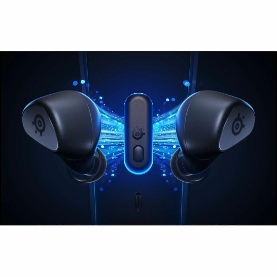 SteelSeries Arctis GameBuds - 2.4GHz+Bluetooth 5.3, ANC, IP55, 40H Battery, Qi Charging Case, One Size, Black, Model