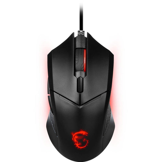 MSI Clutch GM08 Gaming Mouse, 4200 DPI, Optical Sensor, 3 Adjustable Weights, Red LED Lighting, Symmetrical Design, Black