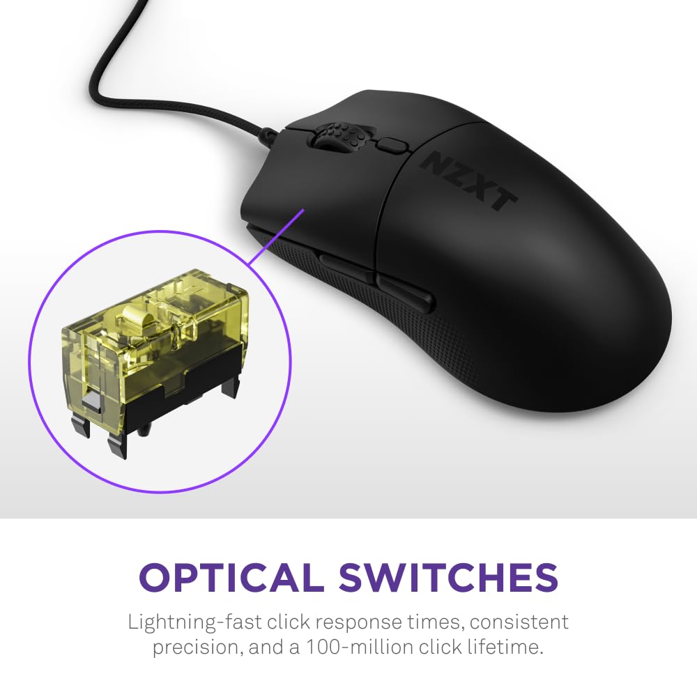 NZXT Lift 2 Symmetrical Wired Gaming Mouse, 58g, 8K Polling Rate, 26K DPI, Optical Switches, Black, Model MS-001NB-03