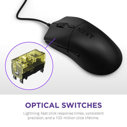 NZXT Lift 2 Symmetrical Wired Gaming Mouse, 58g, 8K Polling Rate, 26K DPI, Optical Switches, Black, Model MS-001NB-03