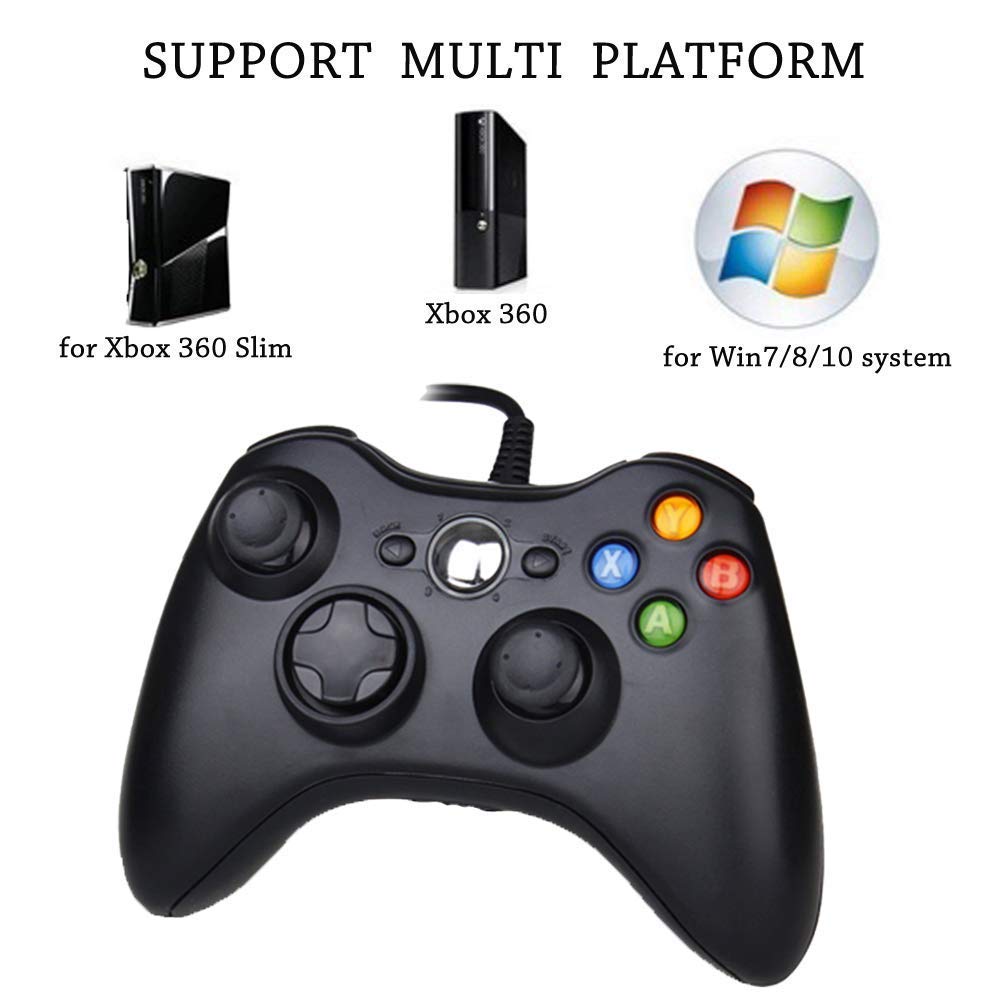 Reiso Xbox 360 Controller - 7.2 ft USB Wired PC Controller for Xbox 360 & PC - Black
