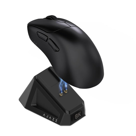 AJ179PRO PAW3395 26000 DPI Gaming Mouse  8000Hz Polling Rate  58g Ultra-Light  Tri-Mode (2.4G/Wired/Bluetooth 5.2)  Magnetic RGB Charging Dock  Ergonomic Right-Hand Design  Black