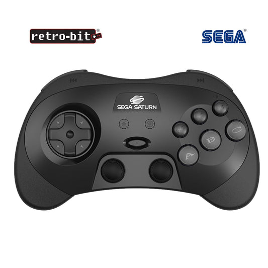 Retro-Bit SEGA Saturn Wireless Pro Controller - 2.4GHz, Black, for Sega Saturn, Genesis Mini, Switch, PC, Mac, Includes 2 Receivers