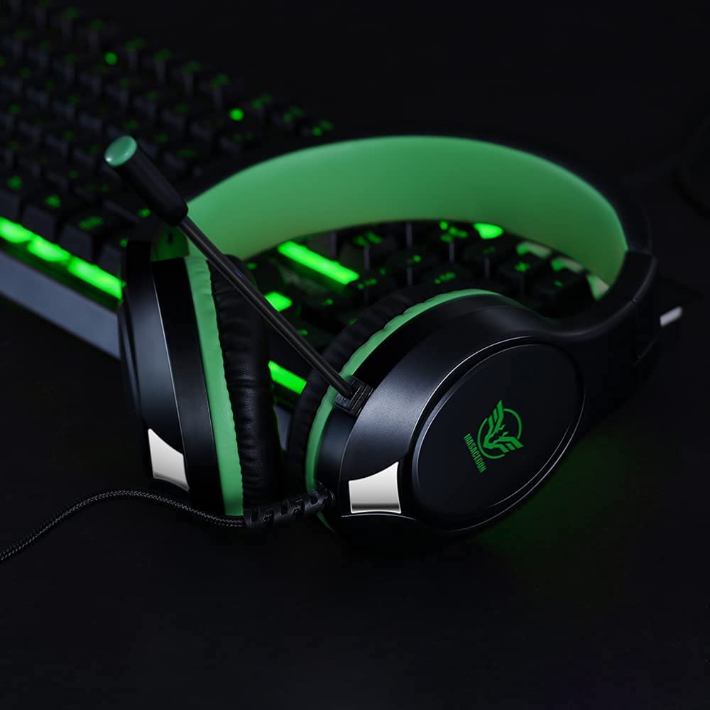 MASACEGON H-10 Gaming Headset - Noise Cancelling, Over-Ear, 3.5mm, Green-Black, Compatible with Xbox One, PS4, Nintendo Switch