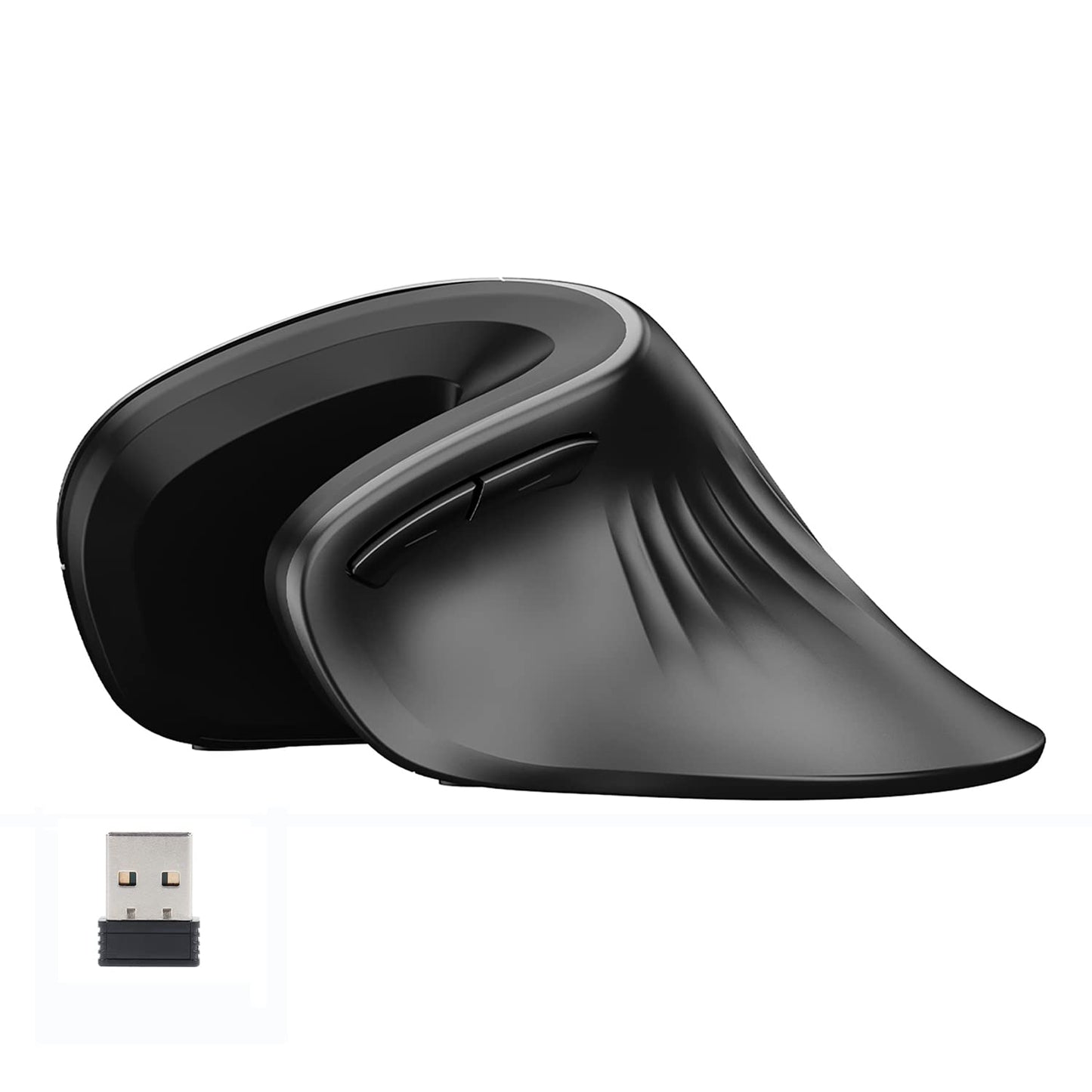 YOCUNKER USB Rechargeable Wireless Vertical Mouse - Ergonomic 6 Buttons, L Size, Black, Reduces Wrist Strain, Compatible with Mac/PC/Laptop