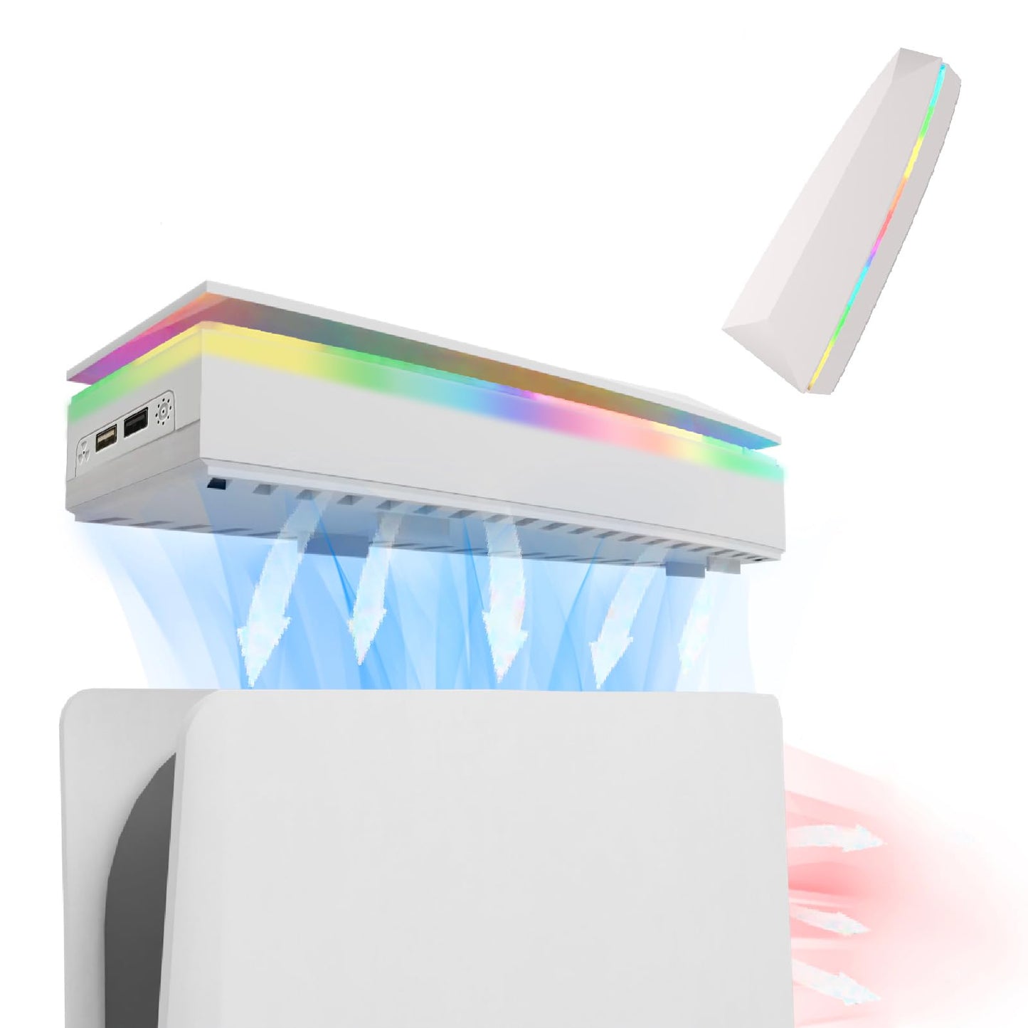 Dustproof PS5 Cooling Fan  JDGPOKOO PS5 Fan with 7 Modes RGB Light  Low Noise Cooler for Playstation 5 Digital & Disc Edition  3 Speed 4000/4200/4500RPM  Independent Touch Switch  2 USB Port (White)