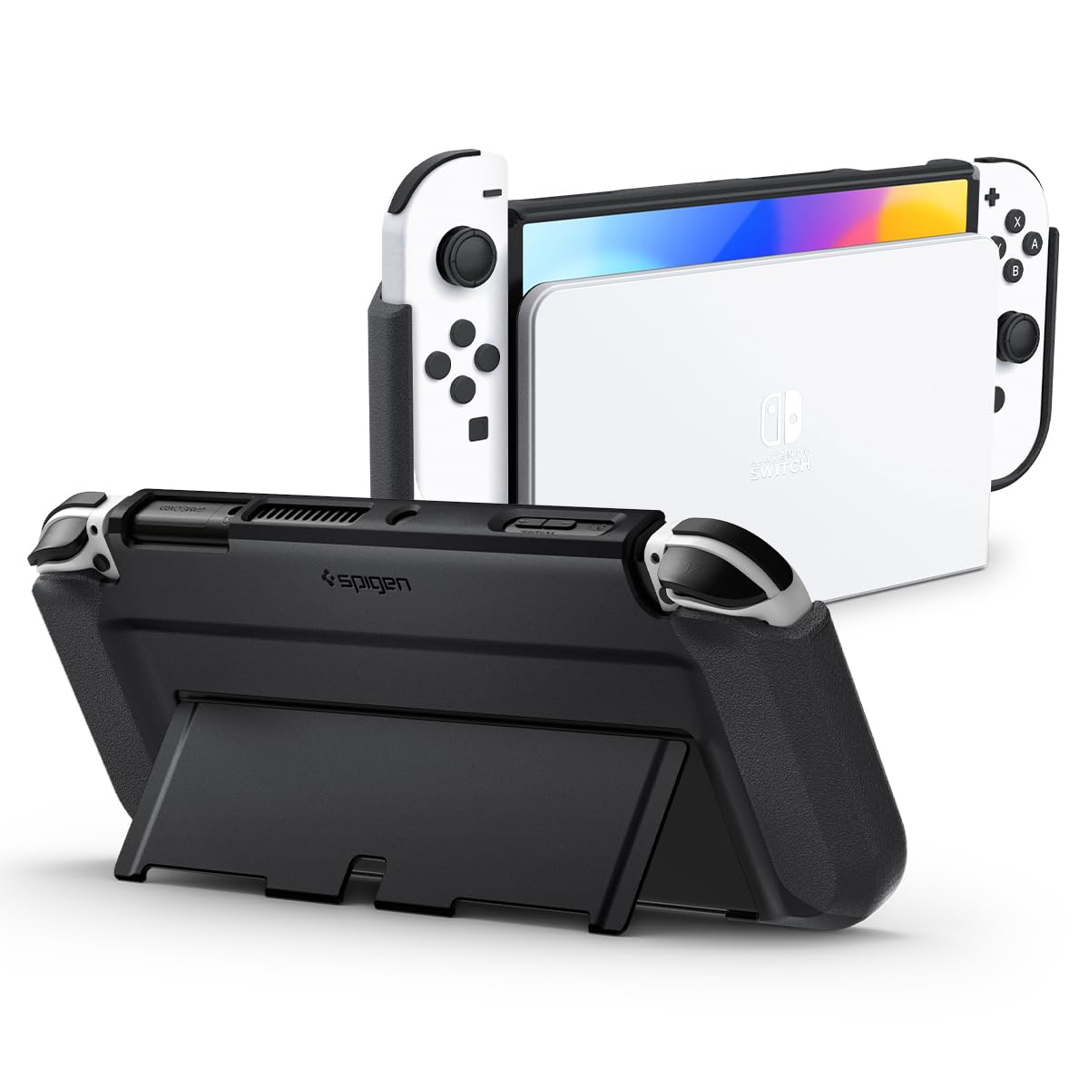 Spigen Thin Fit Case for Nintendo Switch OLED - Black, TPU, Dockable with Kickstand, Model ACS04239